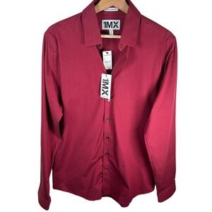 1MX Express Mens Burgundy Extra Slim Fit Dress Shirt Long Sleeve Button Up 15.5